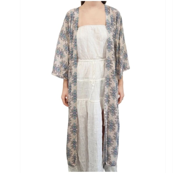 ANTHROPOLOGIE LOST IN LUNAR Multicoloured Floral Robe Kimono Maxi - Size Small - Picture 2 of 13